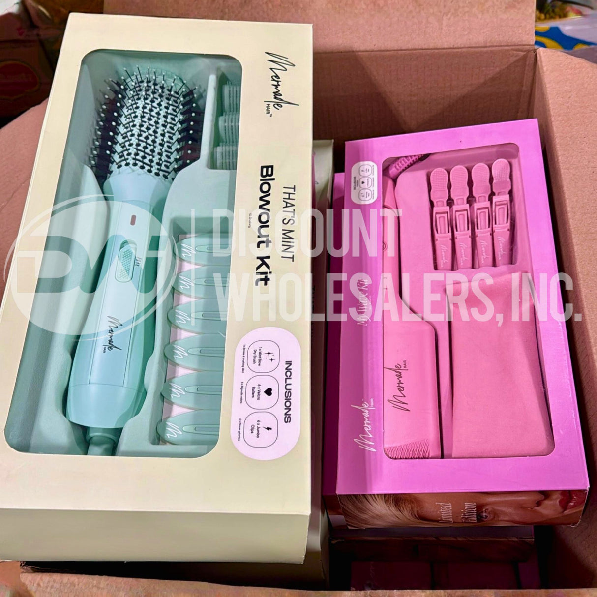 Mermade Hair That's Mint Blowout Kit and My Wave Kit Oink Double Waver 4 Grip Clips Pink Bag Mix (27 Pcs Lot)