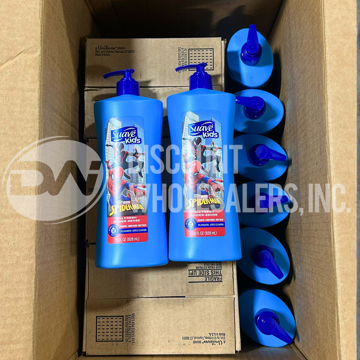 Suave Kids Spiderman 3in1 Shampoo Conditioner Body Wash Fresh Spider Sense 28 0z (52 Pcs Lot)