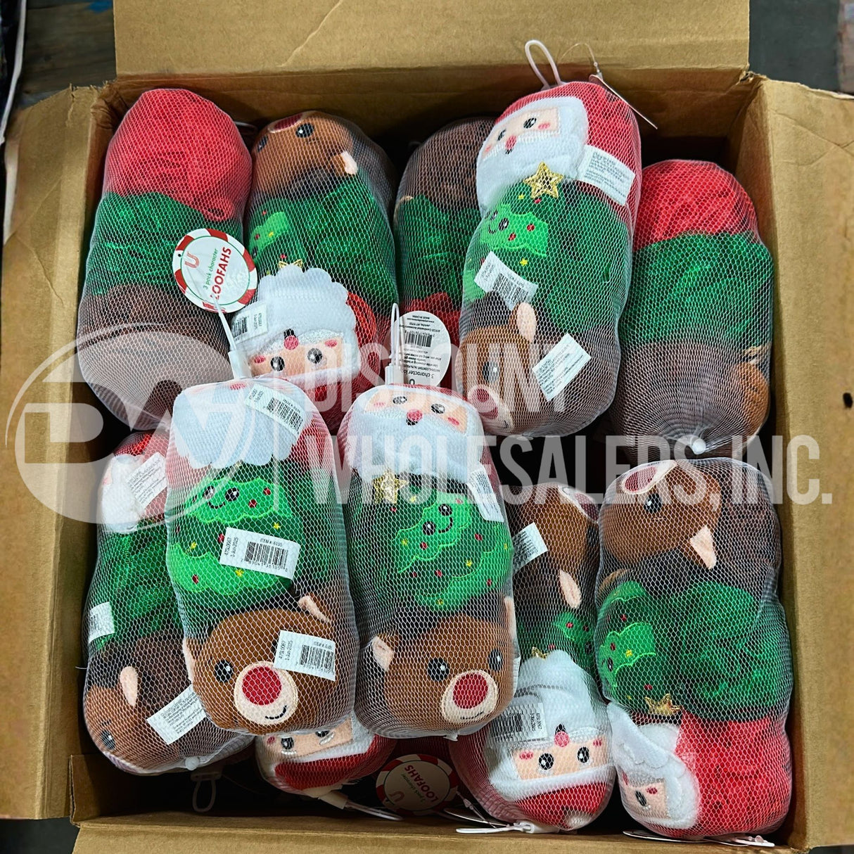 Christmas Holiday 3 Pack Shower Loofahs, Santa, Rudolph & Tree (150 Pcs Lot)