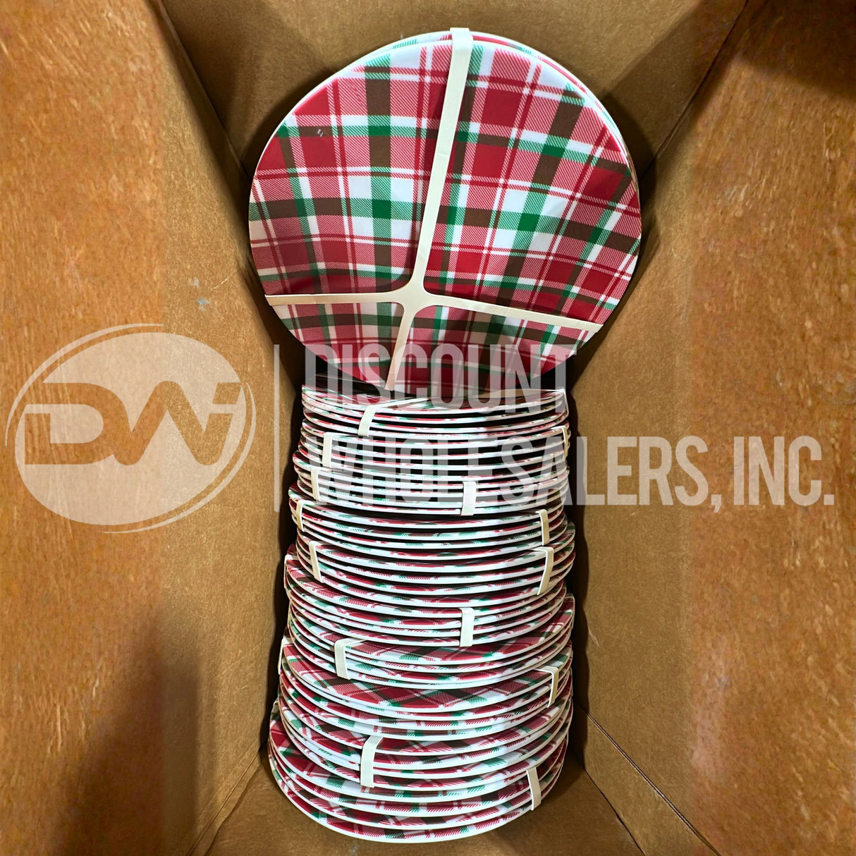 Christmas/Holiday 10.5” Melamine Dinner Plates w/Red & Green Plaid~4 Pack (100 Pcs Lot)