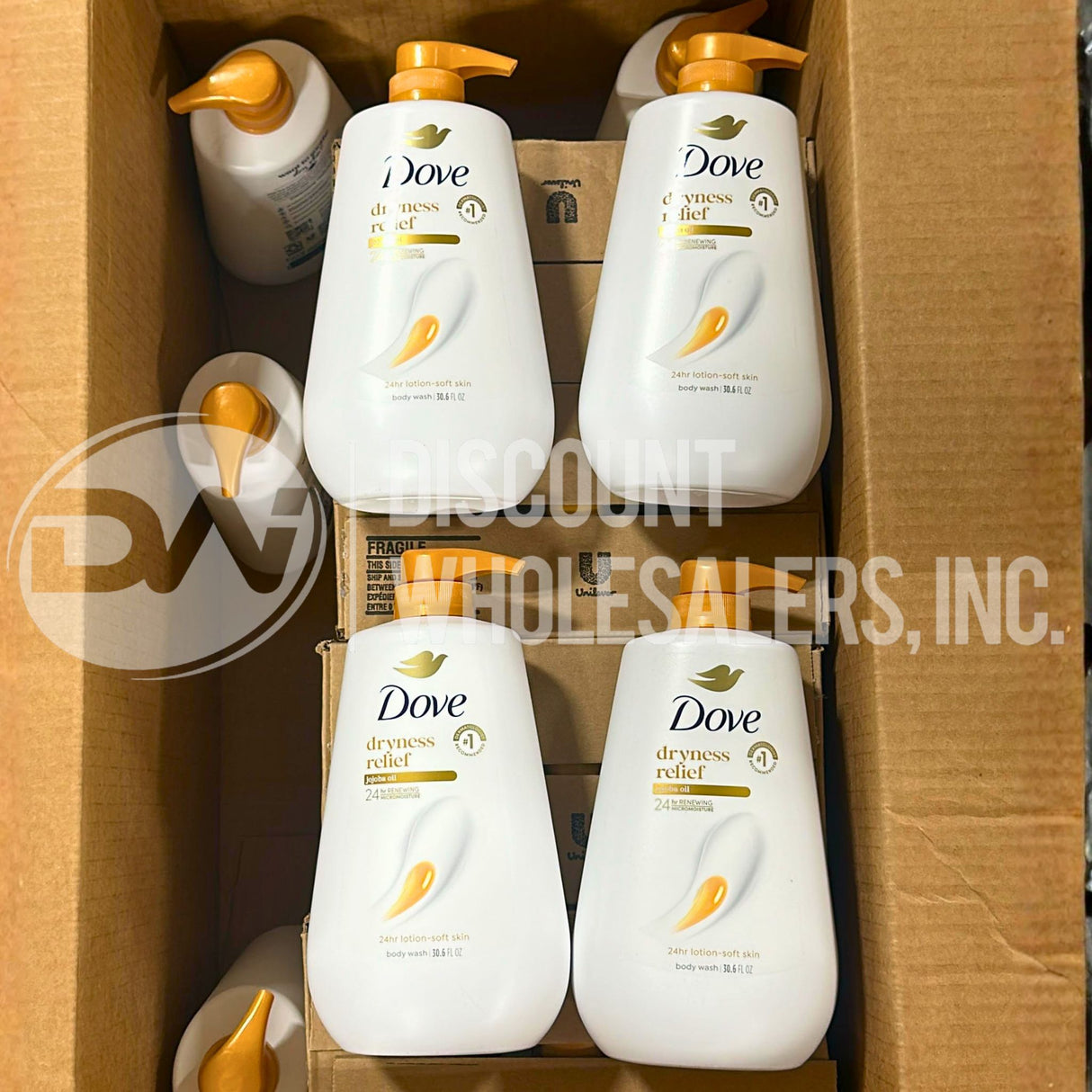 Dove Body Wash with Pump Dryness Relief Jojoba Oil 30.6 Fl Oz (110 Pcs Lot)