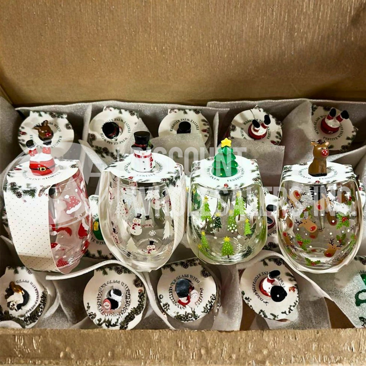 Wine Glass with Bottle Stopper Christmas Assorted (31 Pcs Lot)