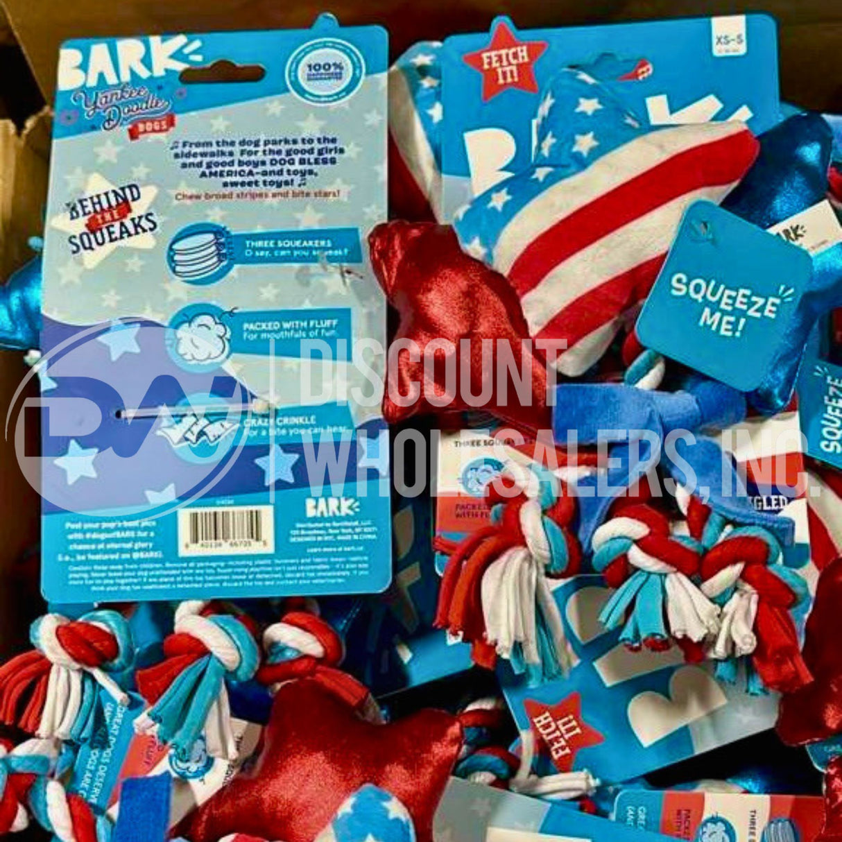 Bark Yankee Doodle Dogs Star-Spangled Squeaks Dog Toy 8" XS-S Dogs w/3 Squeakers (58 Pcs Lot)