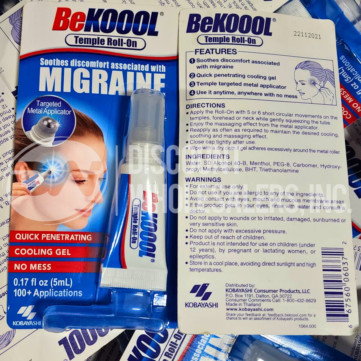 BeKoool Temple Roll-On Migraine Relief Cooling Gel, 0.17 Oz, 100+ Applications (325 Pcs Lot)