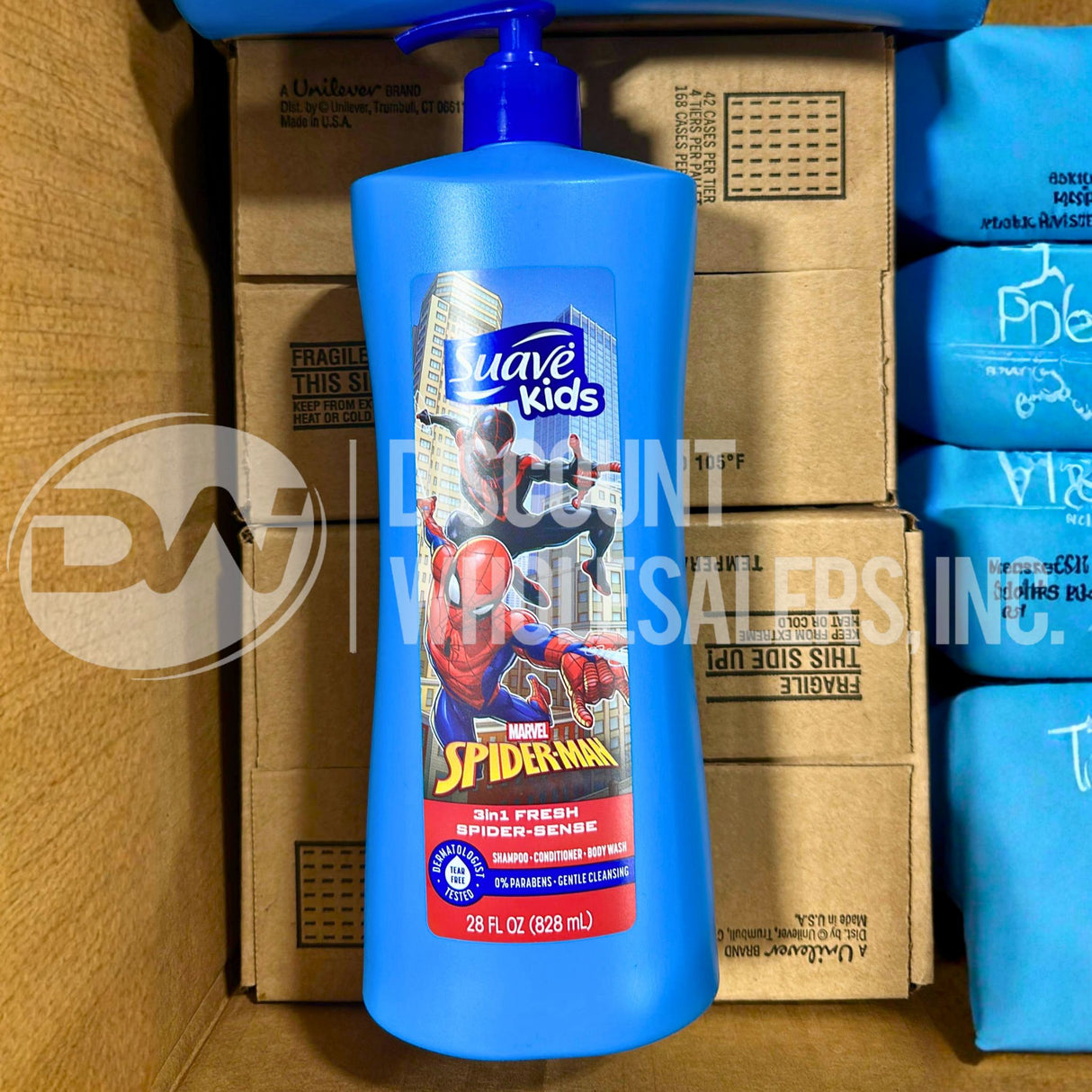 Suave Kids Spiderman 3in1 Shampoo Conditioner Body Wash Fresh Spider Sense 28 0z (52 Pcs Lot)