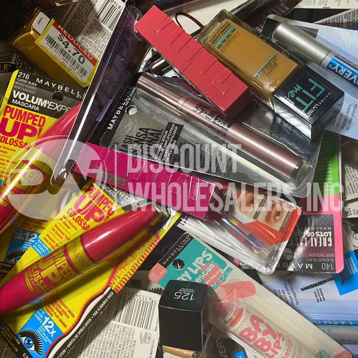 Maybelline Assorted, Mascaras, Eye Liner, Foundations, Liquid Ink Liner, Eyelash Curler and More (100 Pcs Lot)