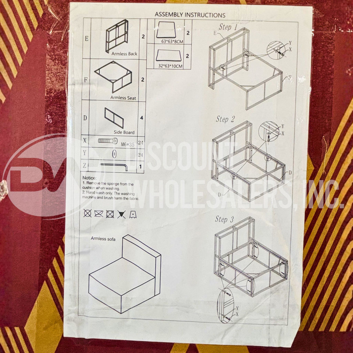 Armless Sofa (12 Cases Per Pallet)