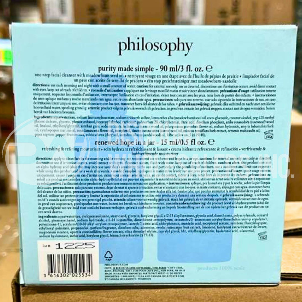 Philosophy Pure & Hopeful Skincare Gift Set Purity Cleanser Renewed Hope Jar (504 Pcs Per Pallet)