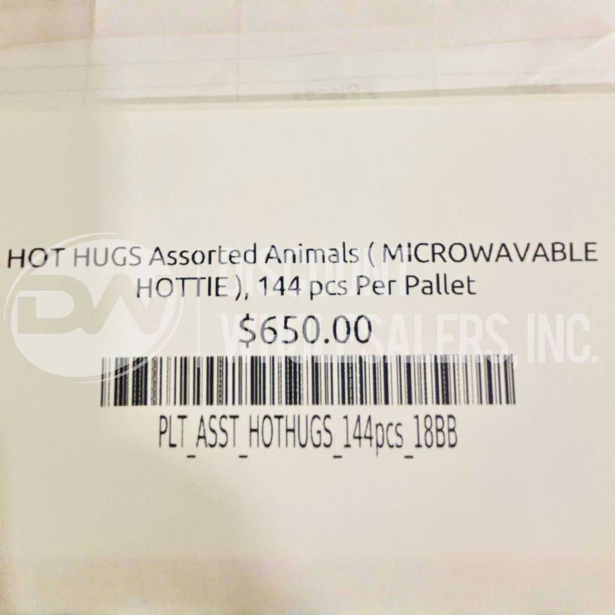 HOT HUGS Assorted Animals ( MICROWAVABLE HOTTIE ), (144 Pcs Per Pallet)