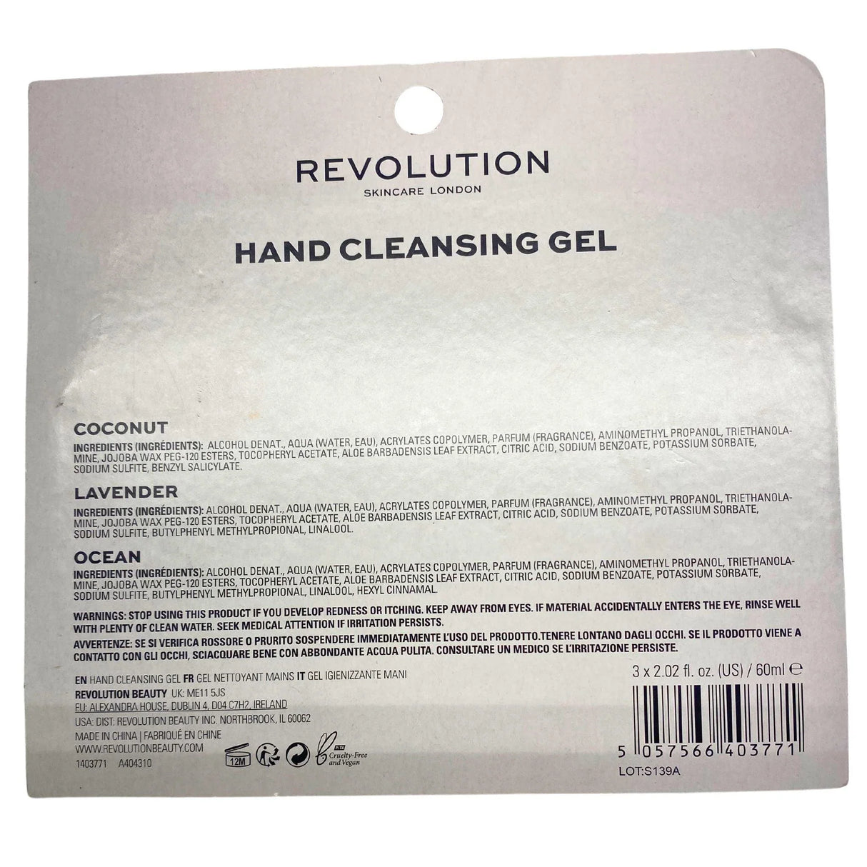 Revolution Skincare London Anti-Bacterial Hand Cleansing Gel Coconut, Lavender and Ocean 3 x 2.02 FL OZ