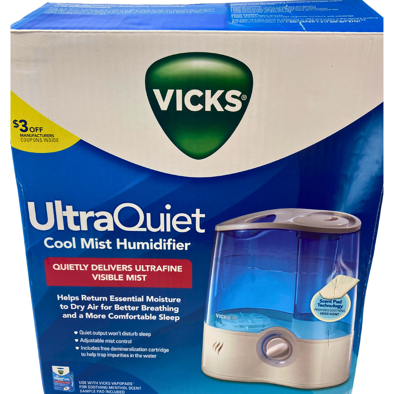 Ultra Quiet Cool Mist Humidifier, Quietly Delivers Ultrafine Visible Mist 