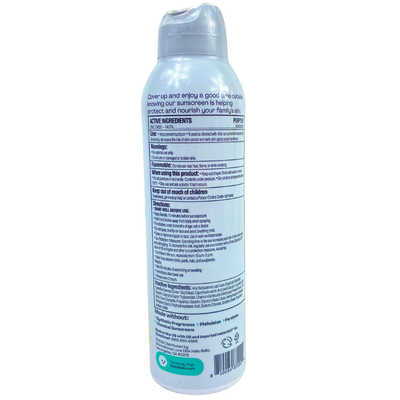 Hello Bello SPF 30 Broad Spectrum UVA + UVB Protection Mineral Sunscreen Spray