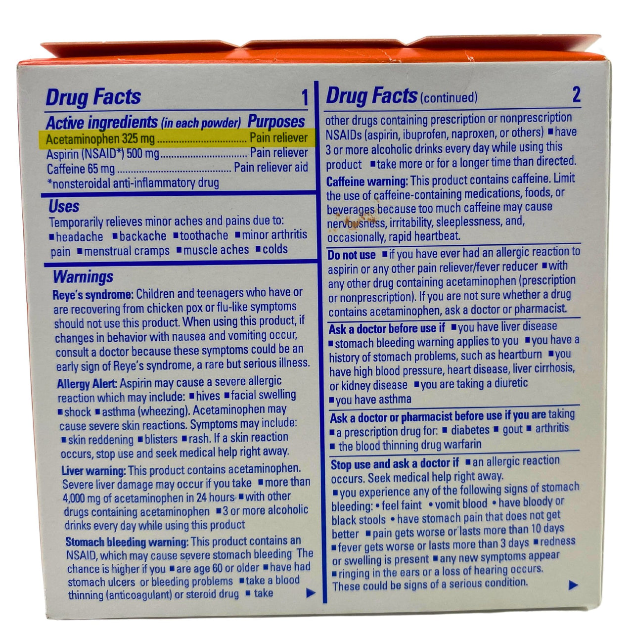 Goody's Cool Orange Powder Fast Relief Pain Acetaminophen 
