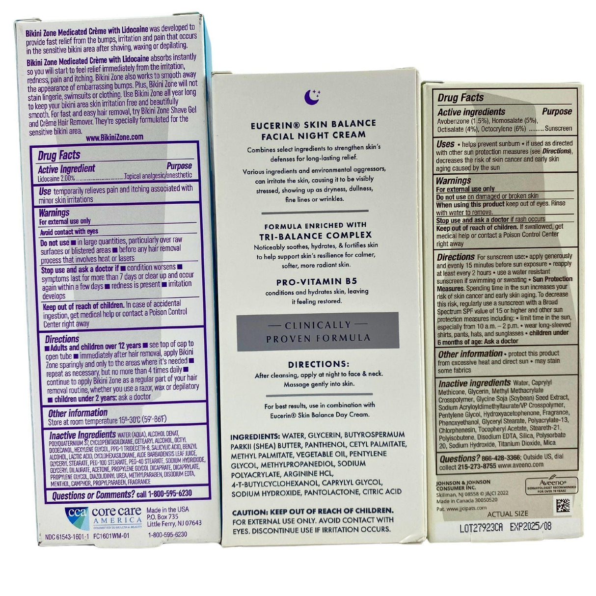 Eucerin , Bikini Zone & Aveeno Assorted Mix