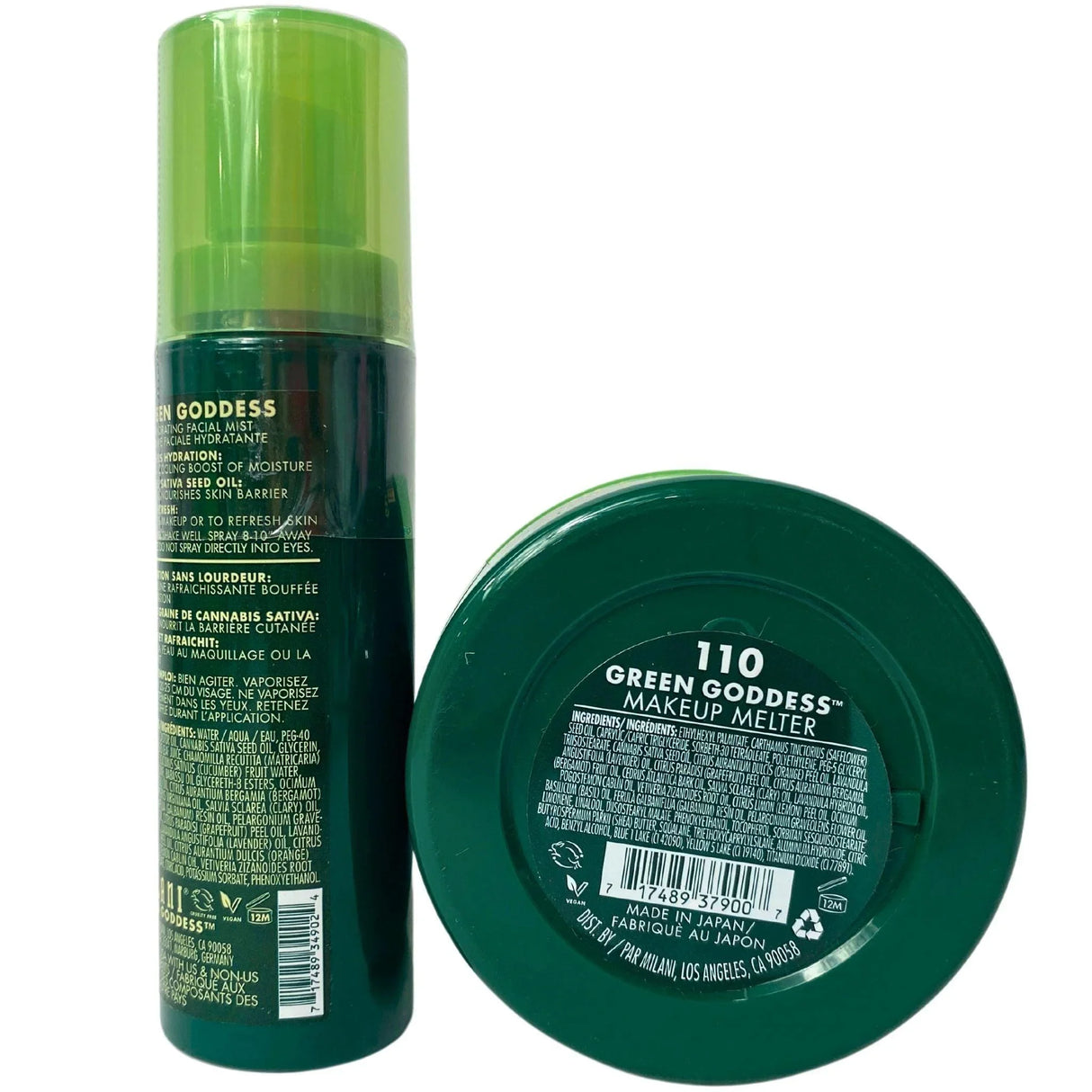 Milani Green Goddess Cannabis Sativa Seed Oil Hydrating Facial Mist & Makeup Melter Cleansing Balm