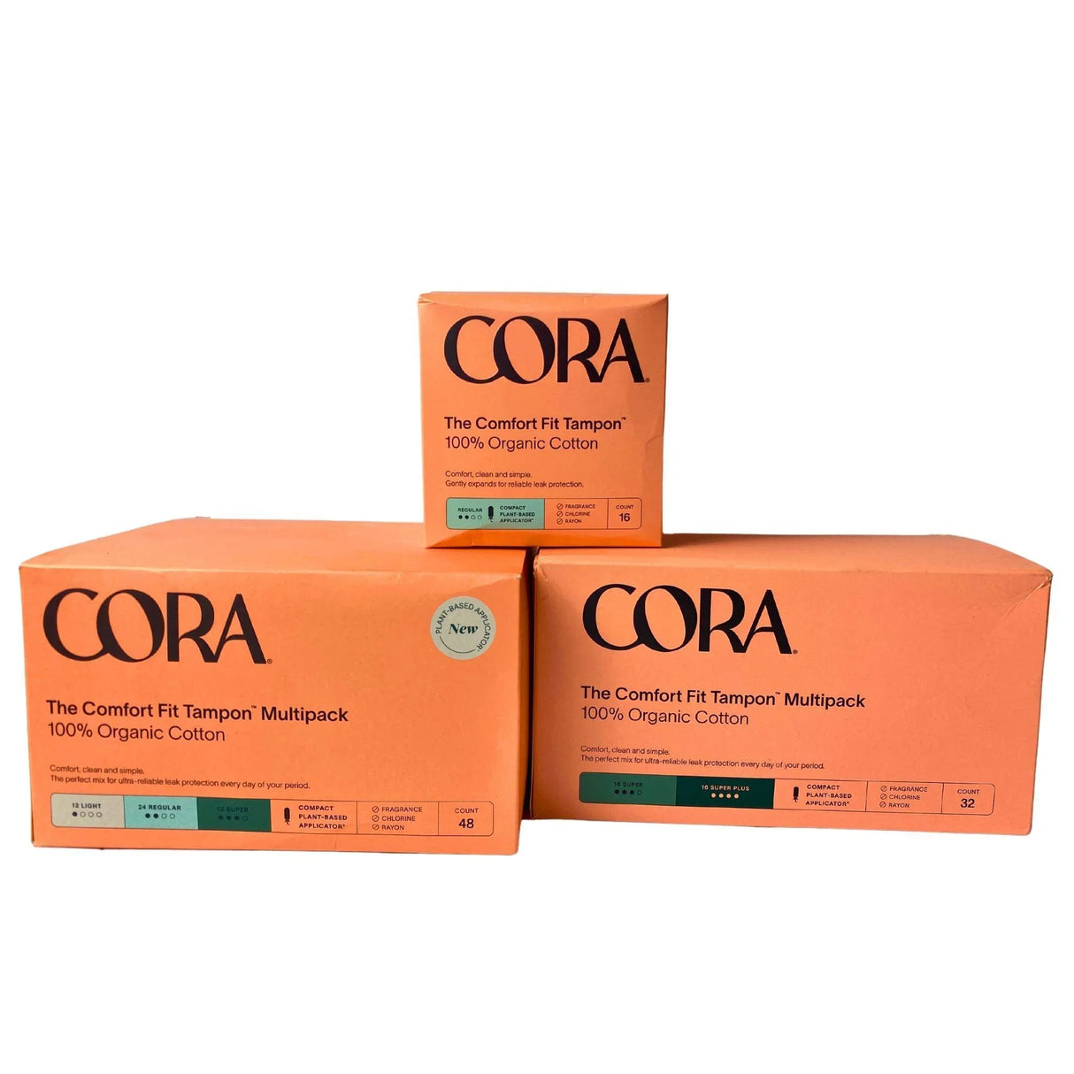 CORA Assorted Count Tampon Packs 100% Organic Cotton