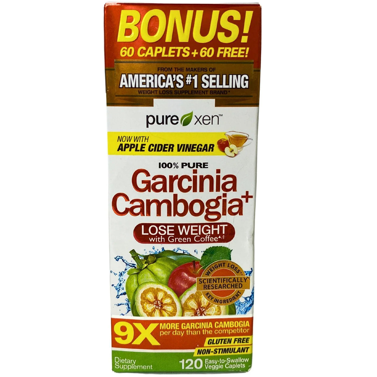 Pure - Xen 100% Pure Garcinia + Cambogia Lose Weight with Green Coffee Gluten Free Non Stimulant 120 Veggie Caplets (40 Pcs Lot)