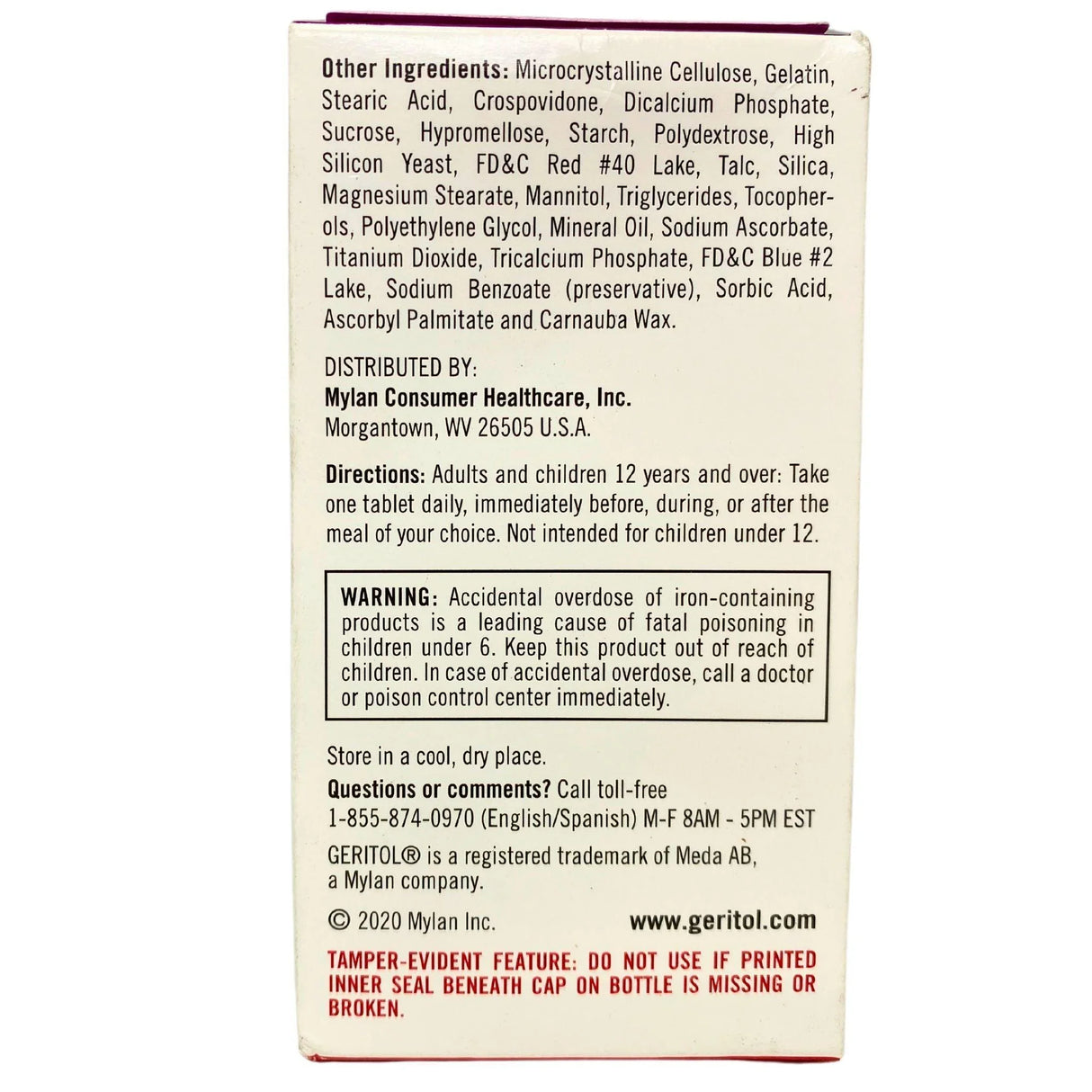 Geritol Multivitamin/Multimineral Supplement Nutrition Support