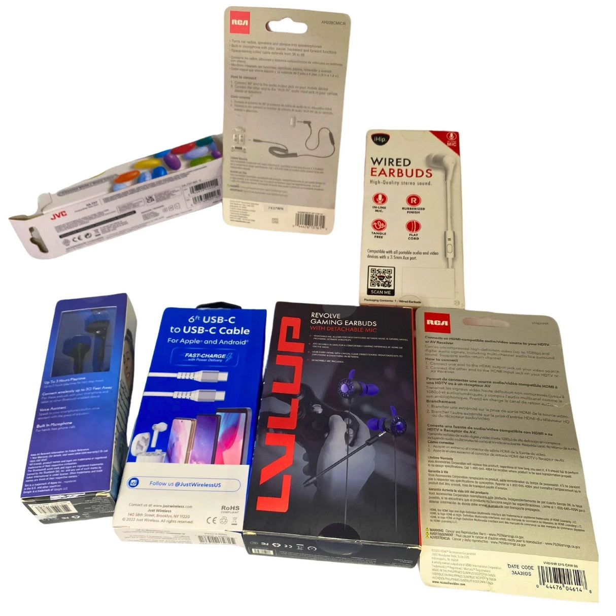 Cables Mix includes Earbuds , Charging Cables