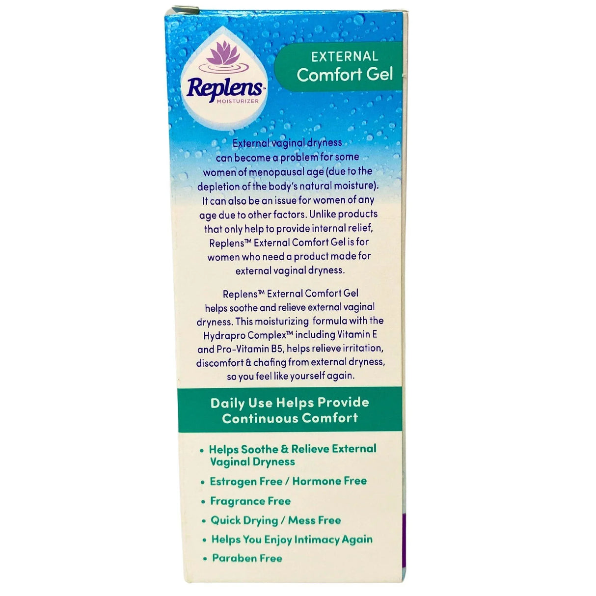 Replens Moisturizer External Comfort Gel 1.5OZ Estrogen Free