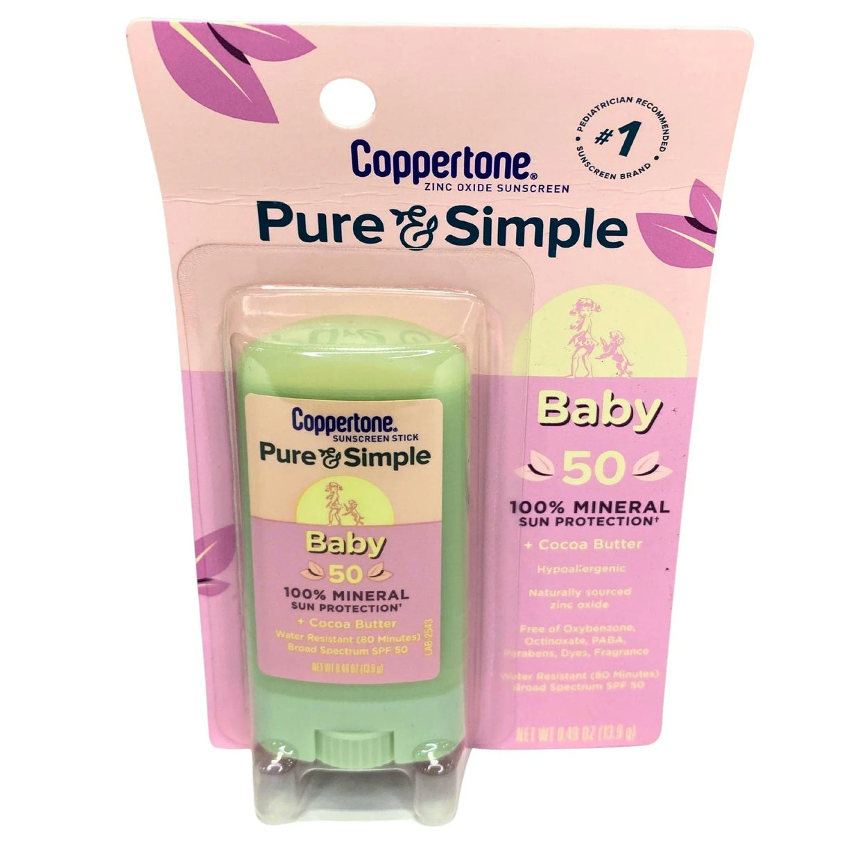 Coppertone Zinc Oxide Sunscreen Pure & Simple Baby 50 + Cocoa Butter 0.49OZ (70 Pcs Lot)