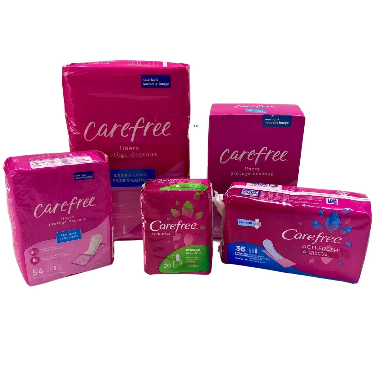 Carefree Mix includes Assorted Size Pads & Liners