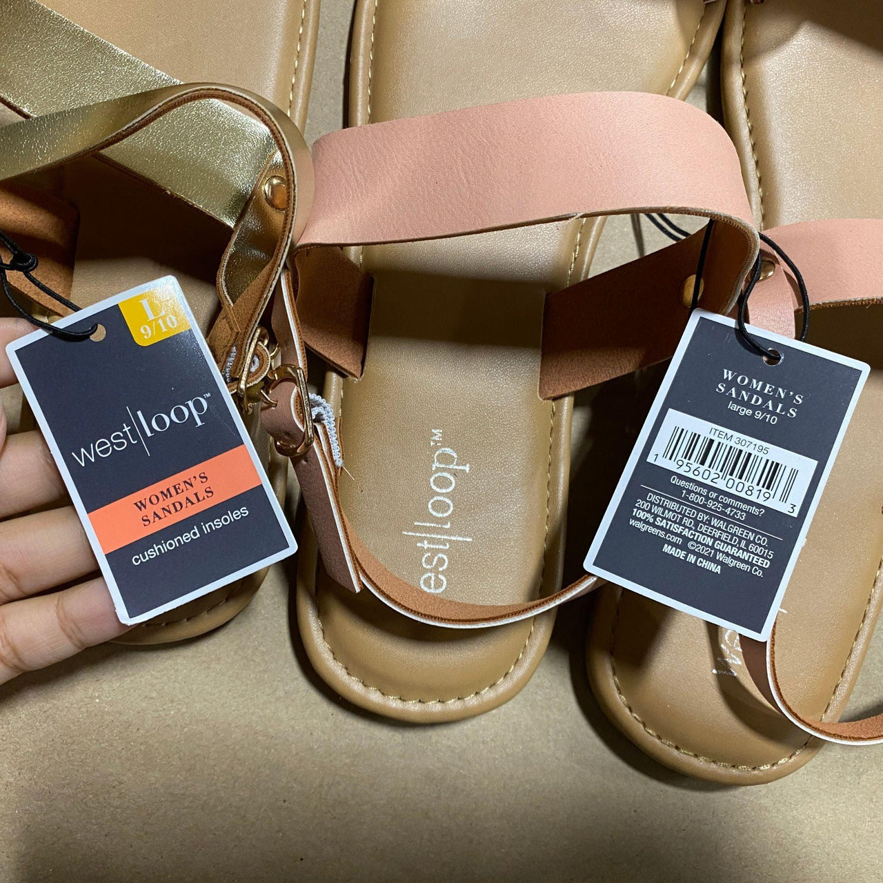 Assorted Colors/Sizes of Pink & Gold Strap Sandals (32 Pcs Lot) - Discount Wholesalers Inc