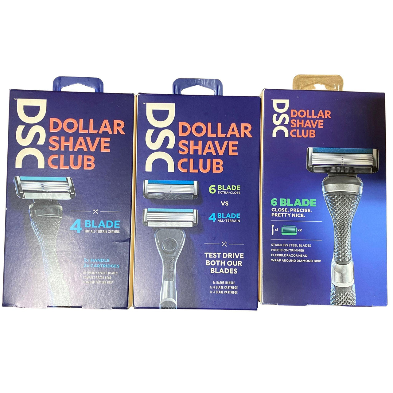 Assorted Dollar Shave Club Razor Handles & Cartridges 6 Blade + 4 Blade (50 Pcs Box) - Discount Wholesalers Inc