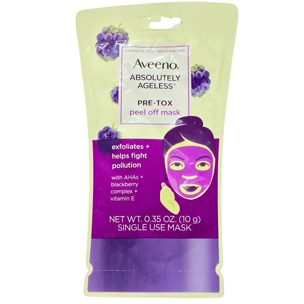 Aveeno Absolutely Ageless Pre-Tox Peel Off Mask Exfoliates + Blackberry Complex + Vitamin E 0.35OZ (100 Pcs Lot) - Discount Wholesalers Inc