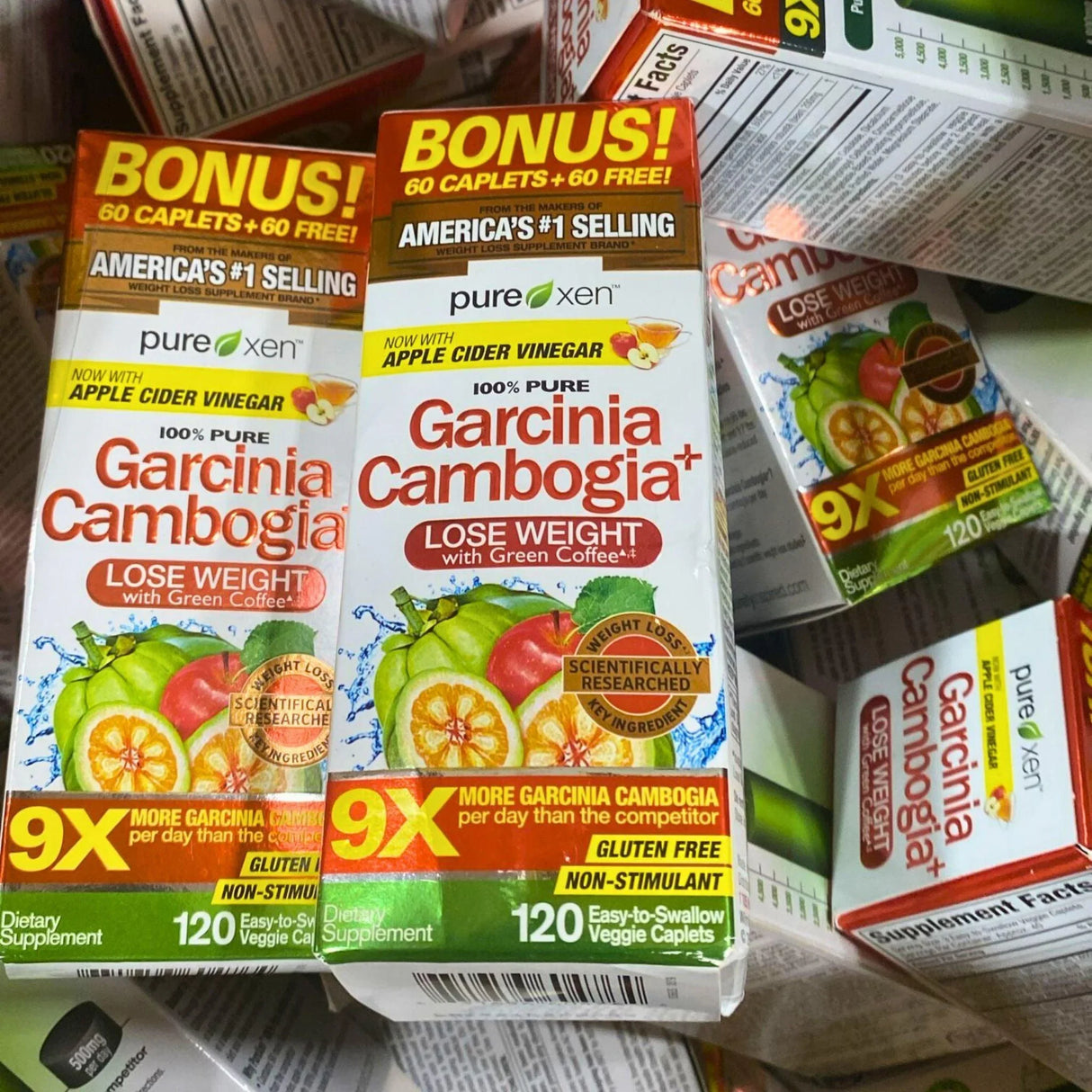 Pure - Xen 100% Pure Garcinia + Cambogia Lose Weight with Green Coffee Gluten Free Non Stimulant 120 Veggie Caplets (40 Pcs Lot)