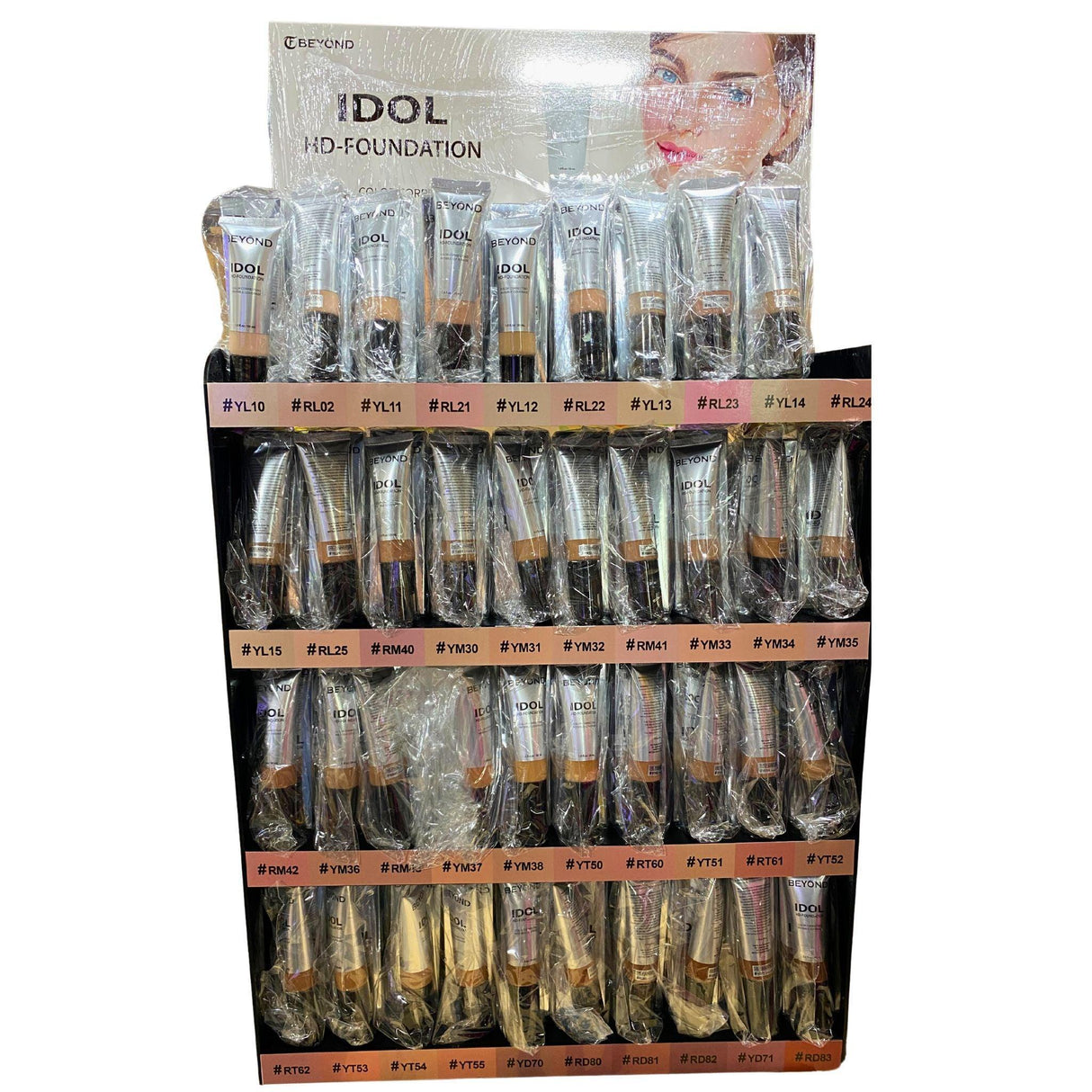 Beyond Display Assorted Shades of Foundation Idol HD Foundation Color Correcting Invisible Coverage 1.0OZ (400 Pcs Lot) - Discount Wholesalers Inc