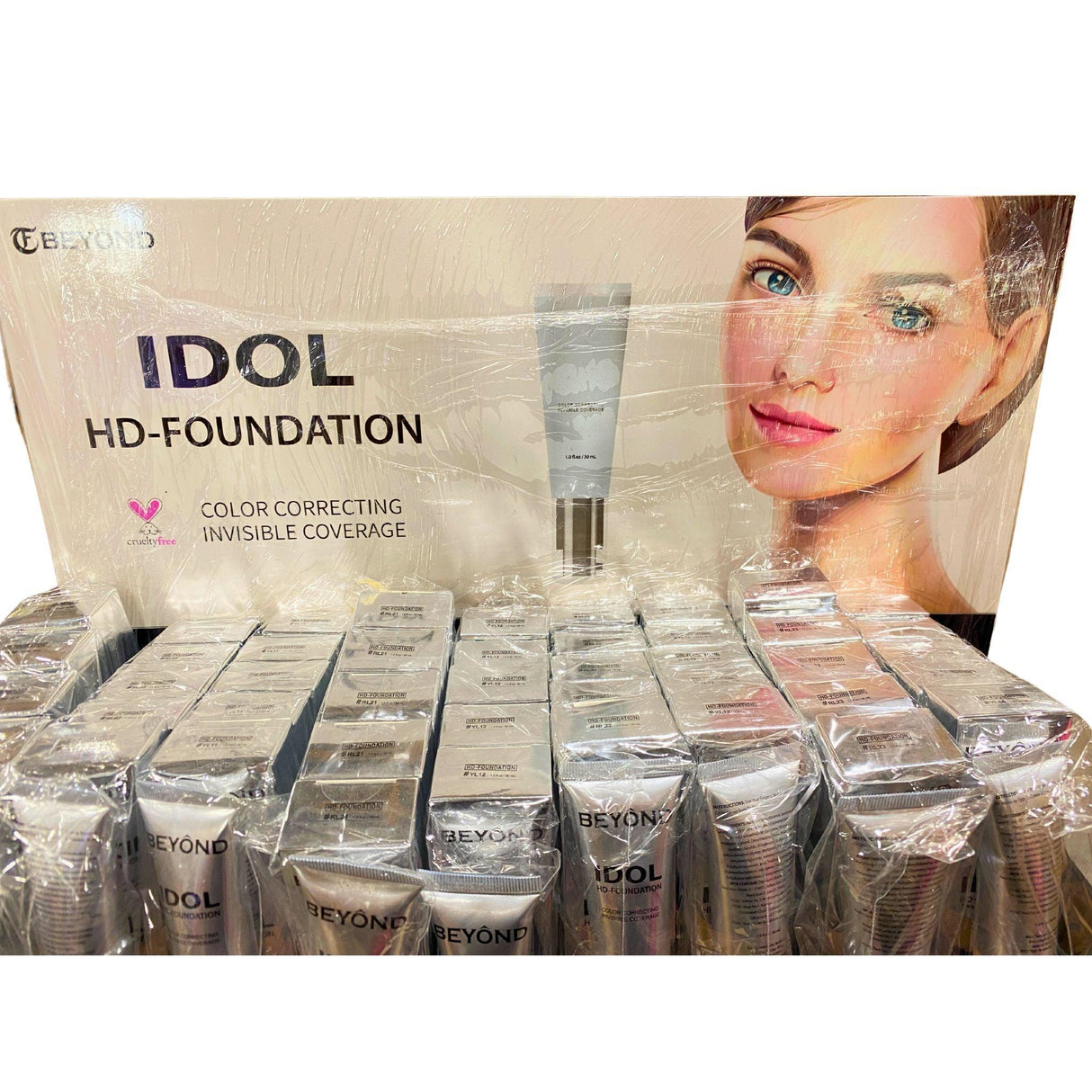 Beyond Display Assorted Shades of Foundation Idol HD Foundation Color Correcting Invisible Coverage 1.0OZ (400 Pcs Lot) - Discount Wholesalers Inc