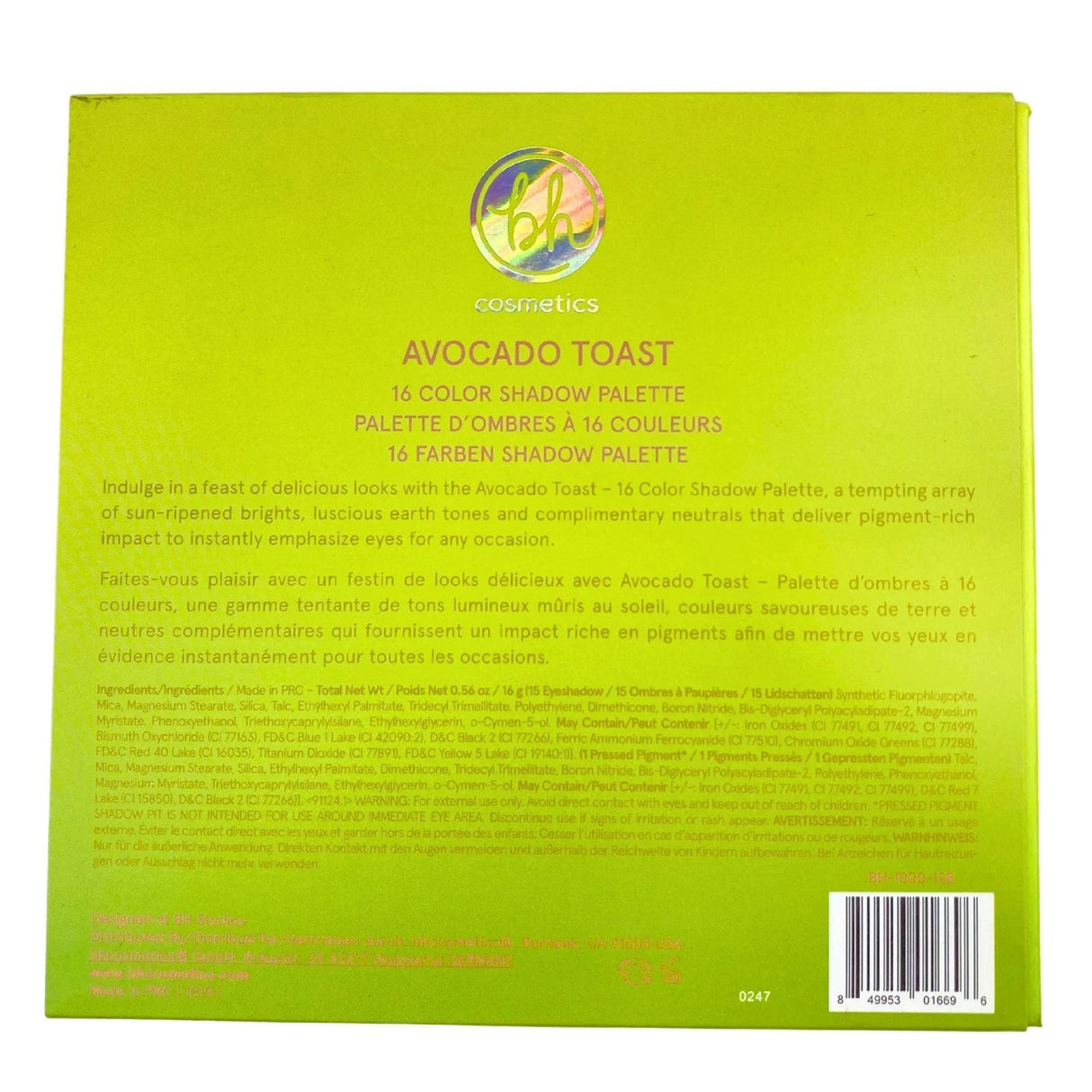BH Cosmetics Weekend Vibes Avocado Toast 16 Color Shadow Palette (36 Pcs Lot) - Discount Wholesalers Inc