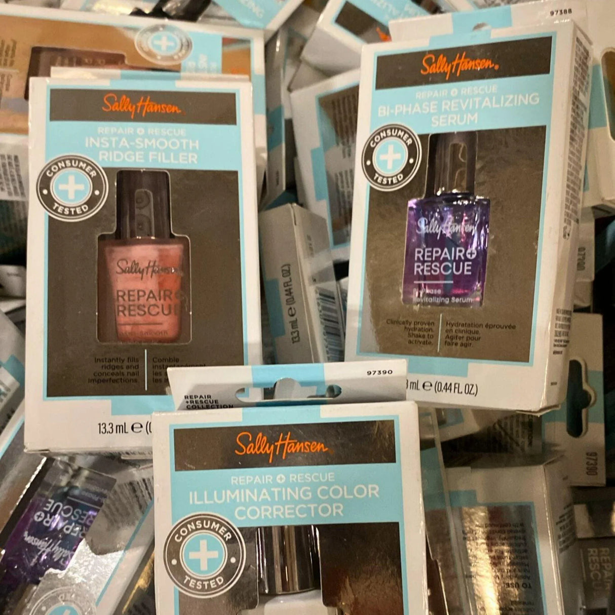 Sally Hansen Repair & Rescue includes Illuminating Color Corrector , Insta-Smooth Ridge Filler & Bi-Phase Revitalizing Serum (60 Pcs Lot)