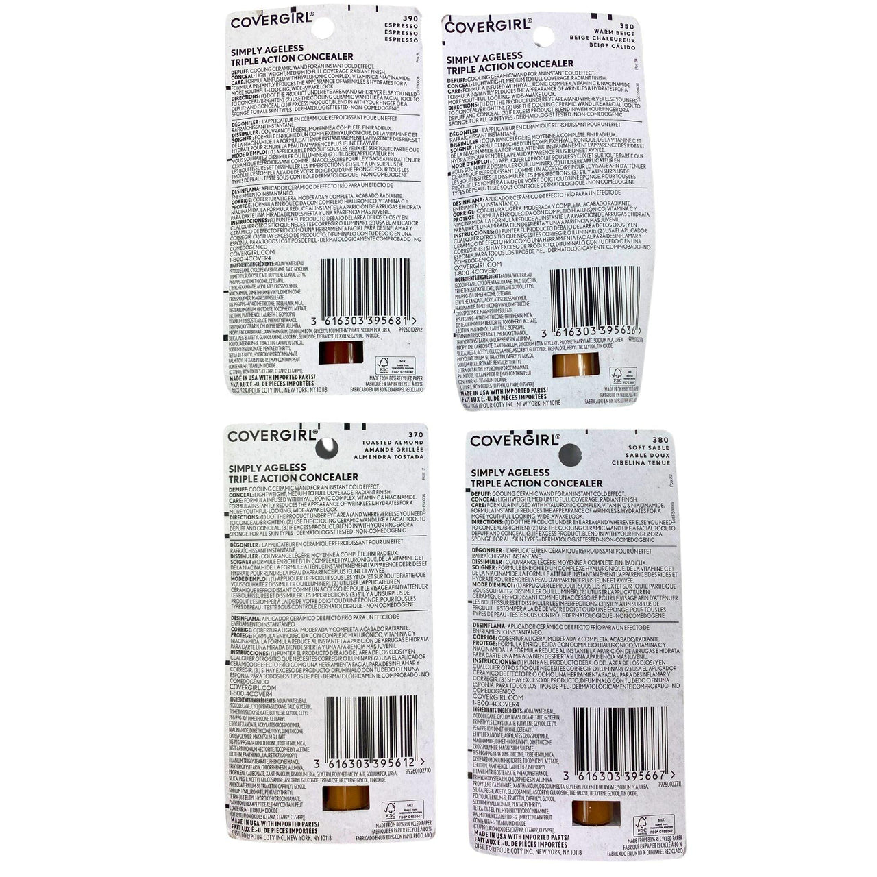 Covergirl Simple Ageless Triple Action Concealer Assorted Mix 0.24OZ (60 Pcs Lot) - Discount Wholesalers Inc