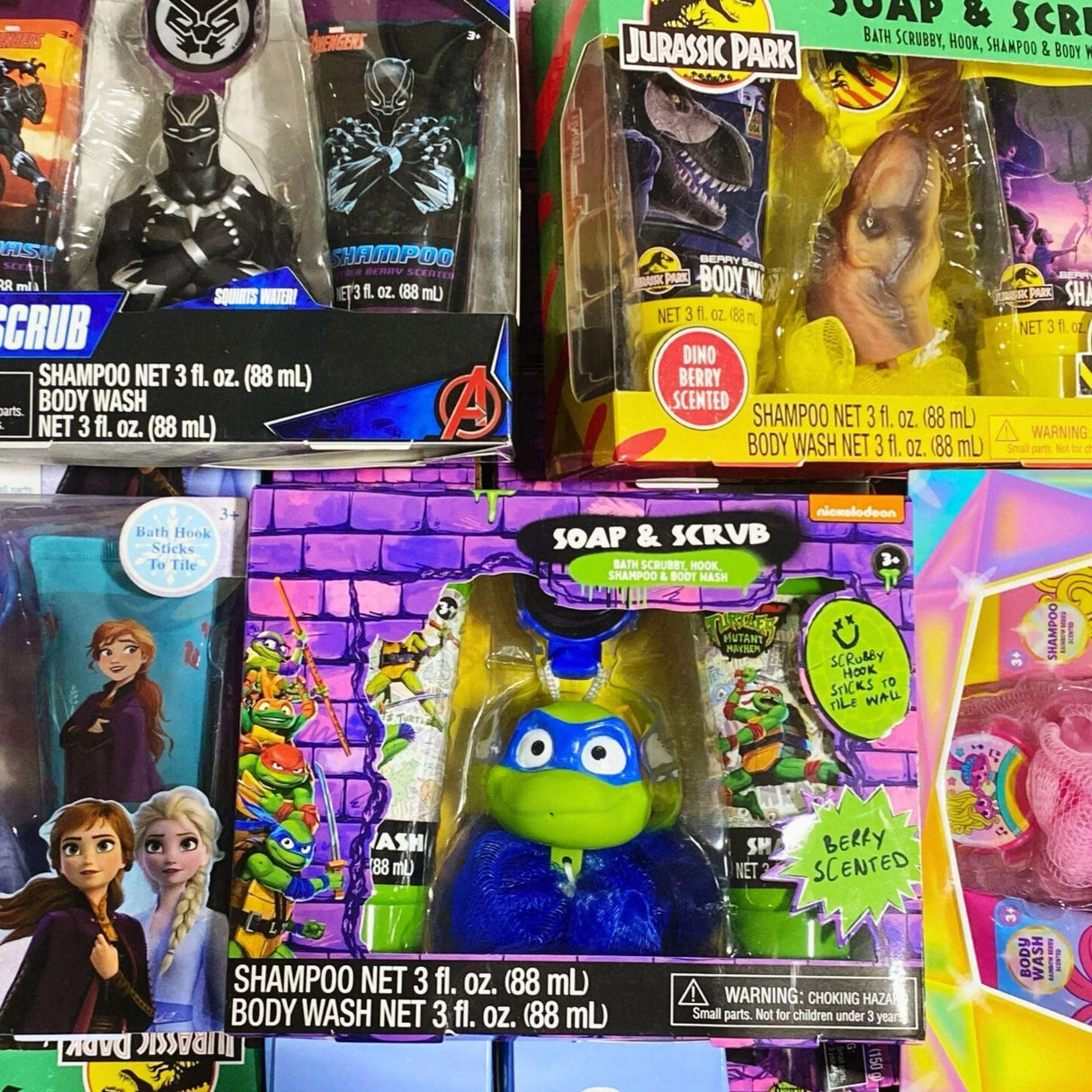 Soap & Scrub 4 Piece Sets Characters from Frozen , Trolls , Ninja Turtles