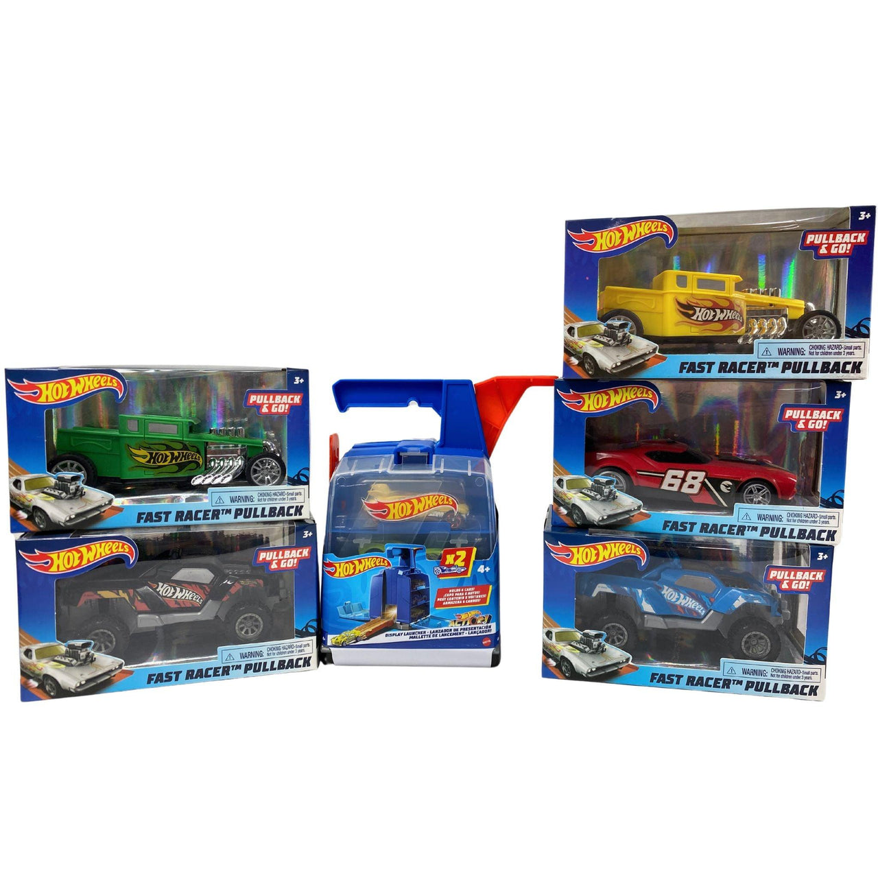 Hot Wheels Mix Fast Racer Pullback Assorted Cars(MAINLY) & Hot Wheels Display Launcher (38 Pcs Lot) - Discount Wholesalers Inc