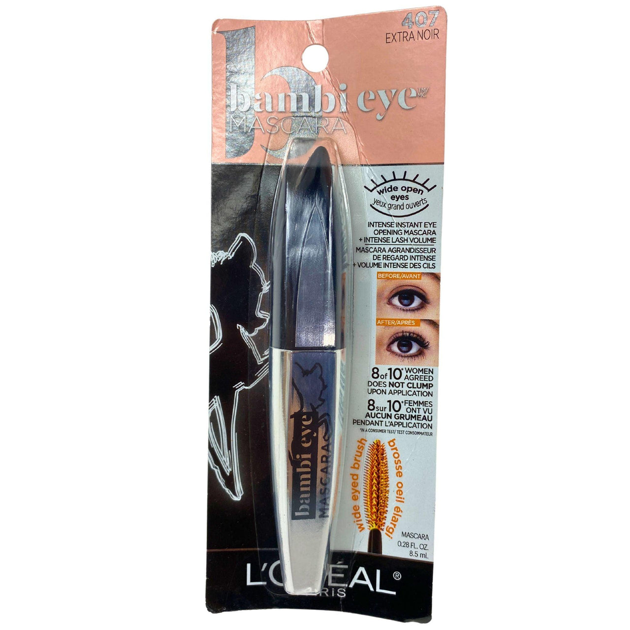 L'Oreal Bambi Eye Mascara Intense Instant Eye Opening Mascara + Intense Lash Volume 0.28oz (45 Pcs Lot) - Discount Wholesalers Inc