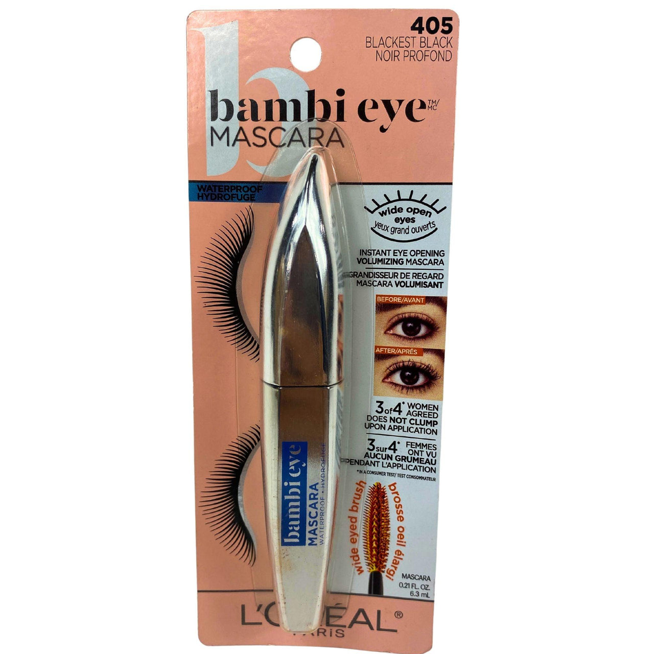 L'Oreal Bambi Eye Mascara Waterproof Instant Eye 405 BLACKEST BLACK 0.21OZ (45 Pcs Lot) - Discount Wholesalers Inc