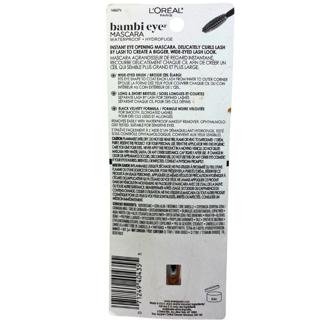 L'Oreal Bambi Eye Mascara Waterproof Instant Eye 405 BLACKEST BLACK 0.21OZ (45 Pcs Lot) - Discount Wholesalers Inc