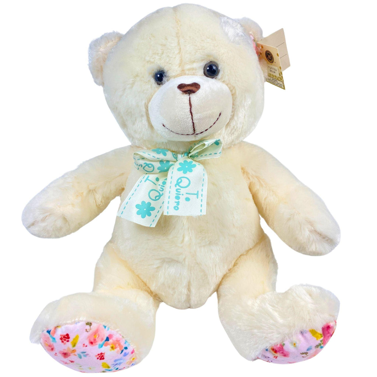 Modern Expressions "Te Quiero" Cream Stuffed Floral Bear (40 Pcs Lot) - Discount Wholesalers Inc