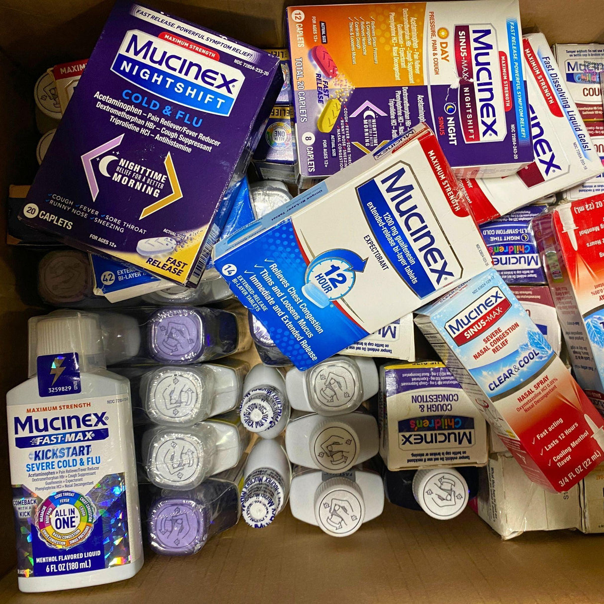 Mucinex Assorted Mix Includes Cough Syrups,Nasal Spray (44 Pcs Lot) - Discount Wholesalers Inc