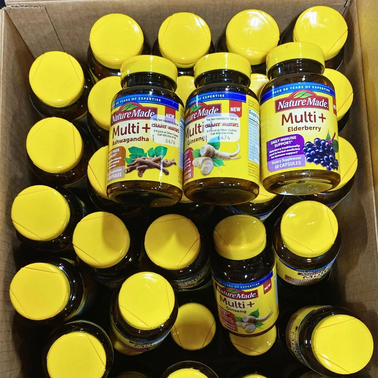 Multi + Assorted Mix of Ashwagandha,Elderberry & Ginseng (60 Pcs Lot) - Discount Wholesalers Inc