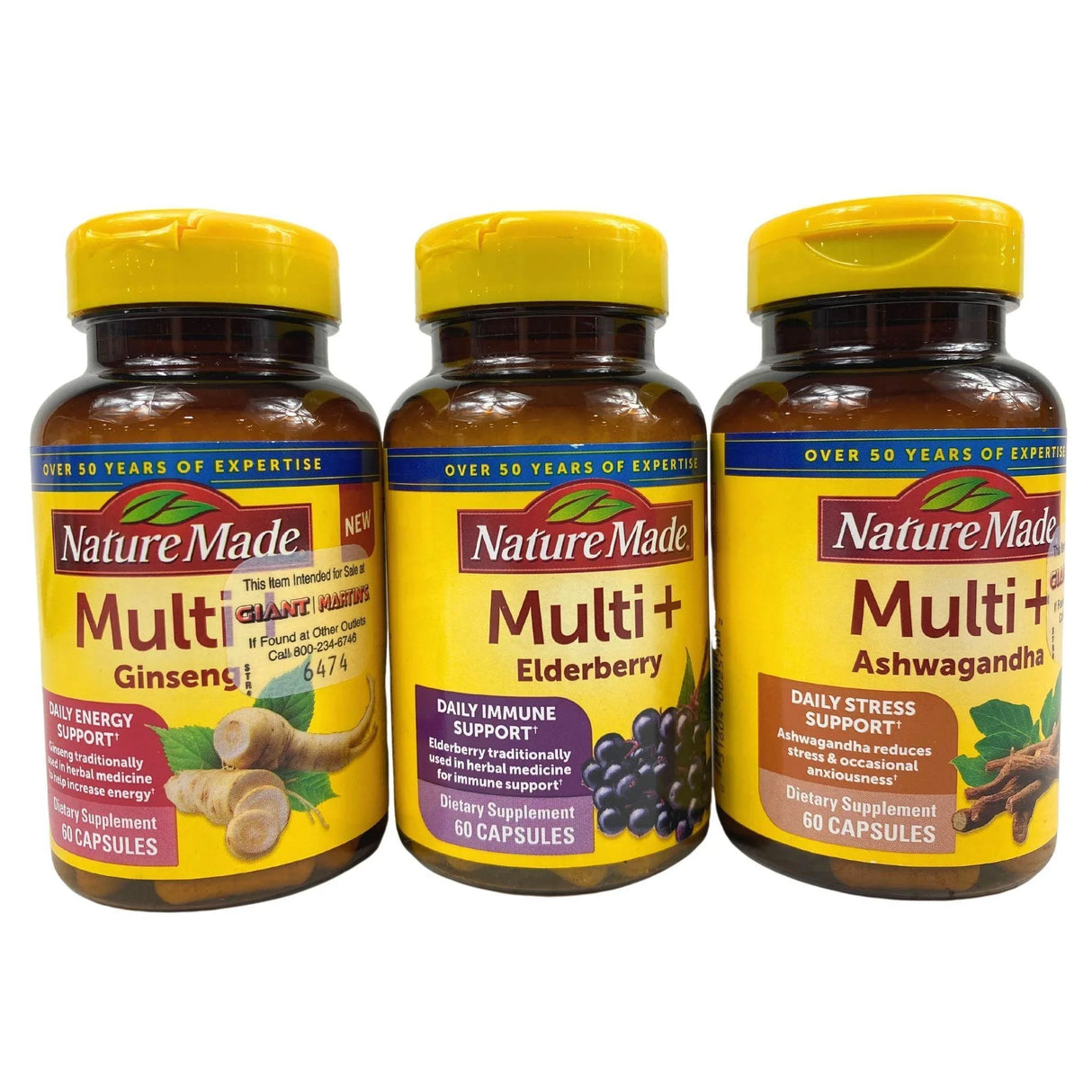 Multi + Assorted Mix of Ashwagandha,Elderberry & Ginseng (60 Pcs Lot) - Discount Wholesalers Inc