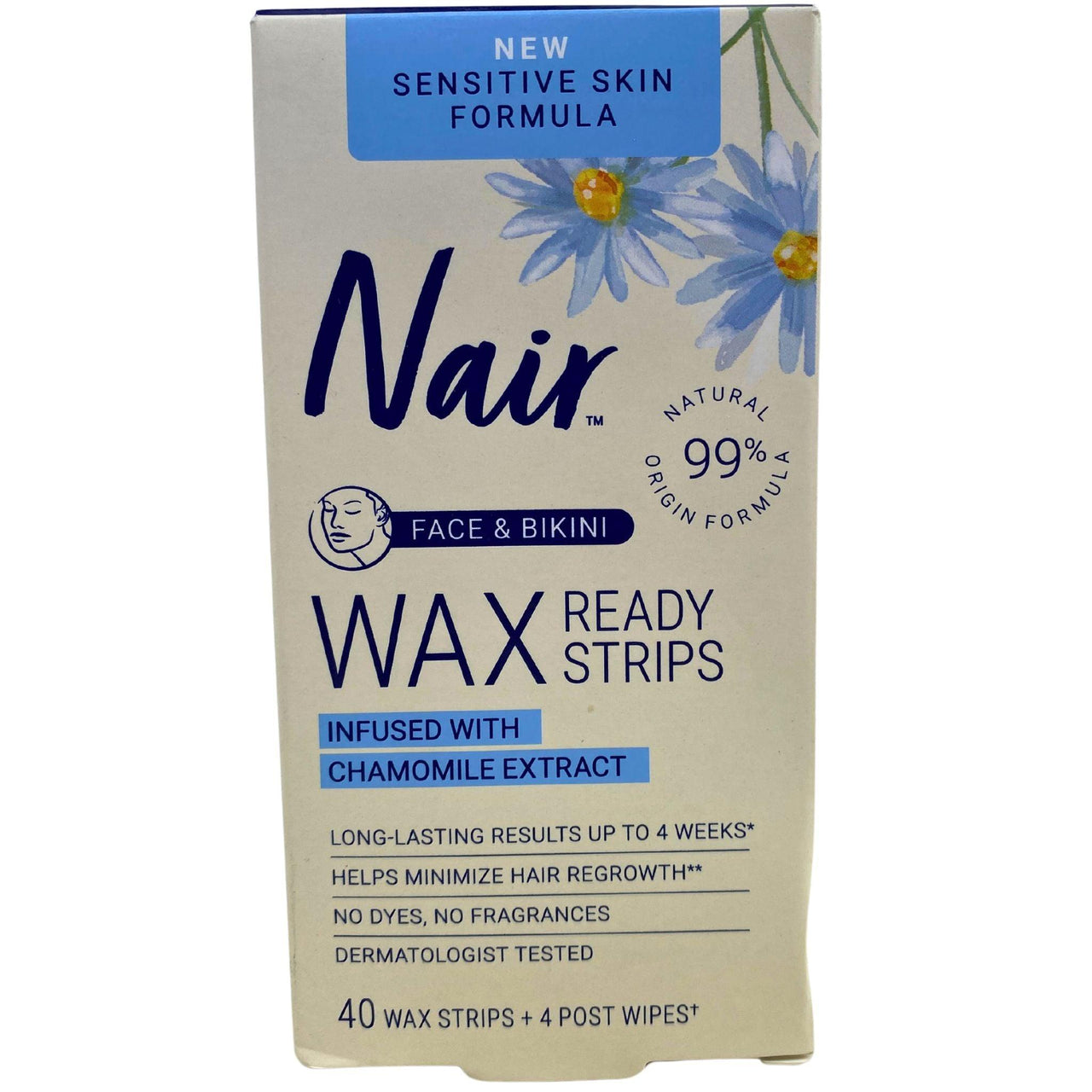 Nair Face & Bikini Wax Ready Strips Infused with Chamomile Extract New Sensitive Formula (40 Pcs Lot) - Discount Wholesalers Inc