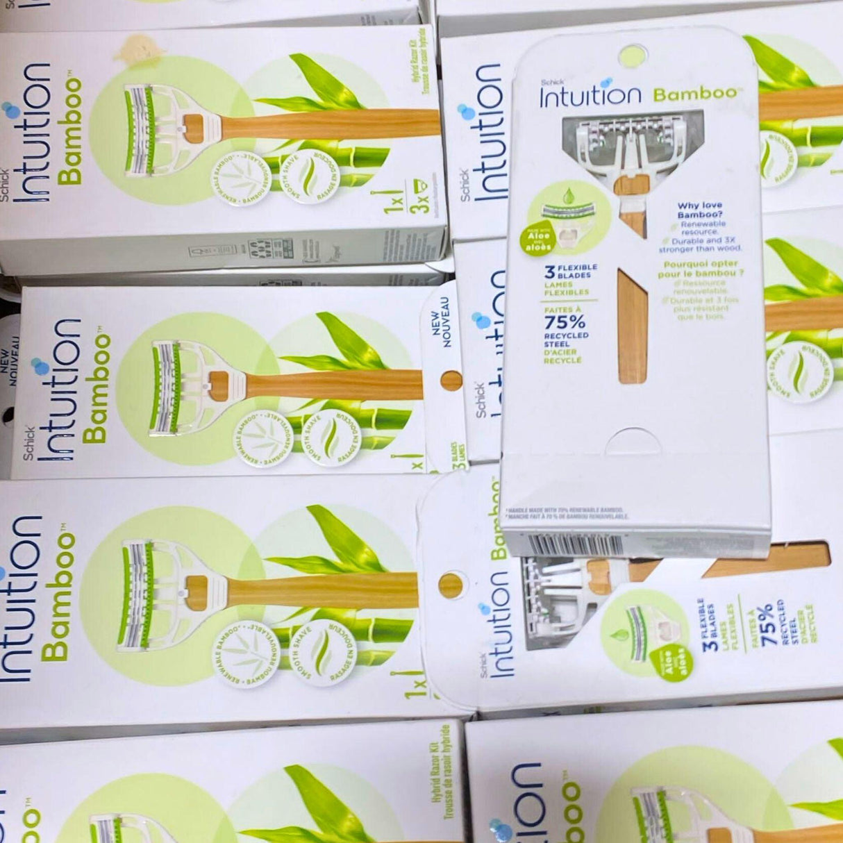Schick Intuition Bamboo Hydrid Razor Kit - 3 Flexible Blades & 1 Razor (40 Pcs Lot) - Discount Wholesalers Inc