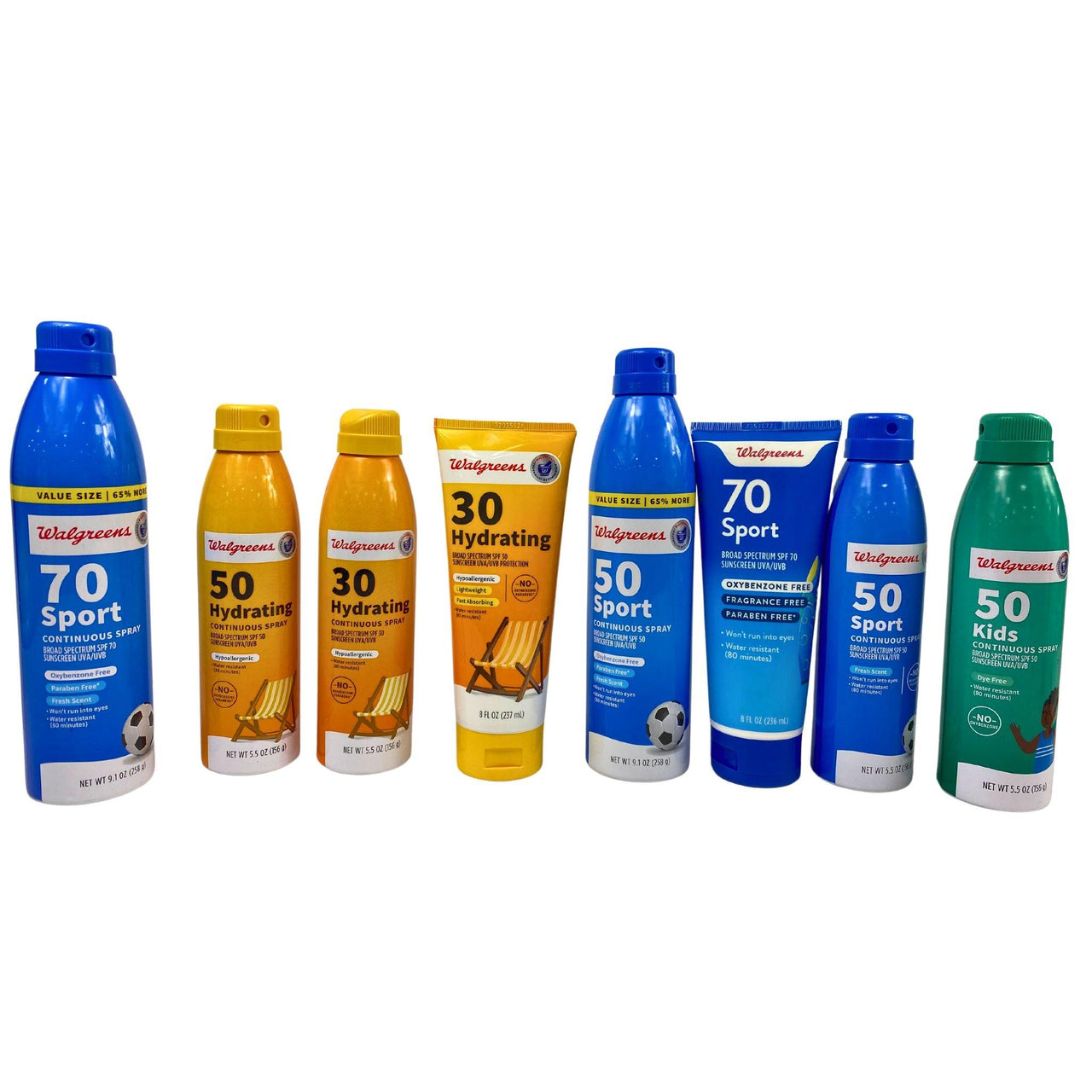 Walgr33ns Sunscreen Assorted Mix - Assorted SPF's/Sizes, Spray & Lotion (65 Pcs Lot) - Discount Wholesalers Inc