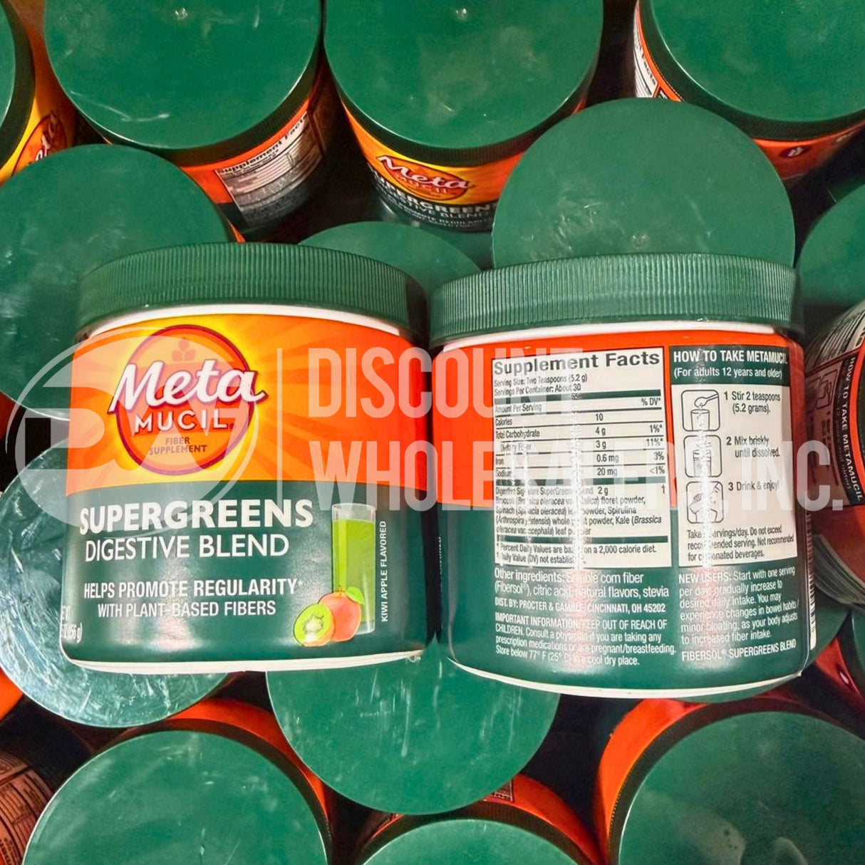 Metamucil Supergreens Digestive Blend Fiber Supplement 5.5 oz Kiwi Apple (120 Pcs Lot)