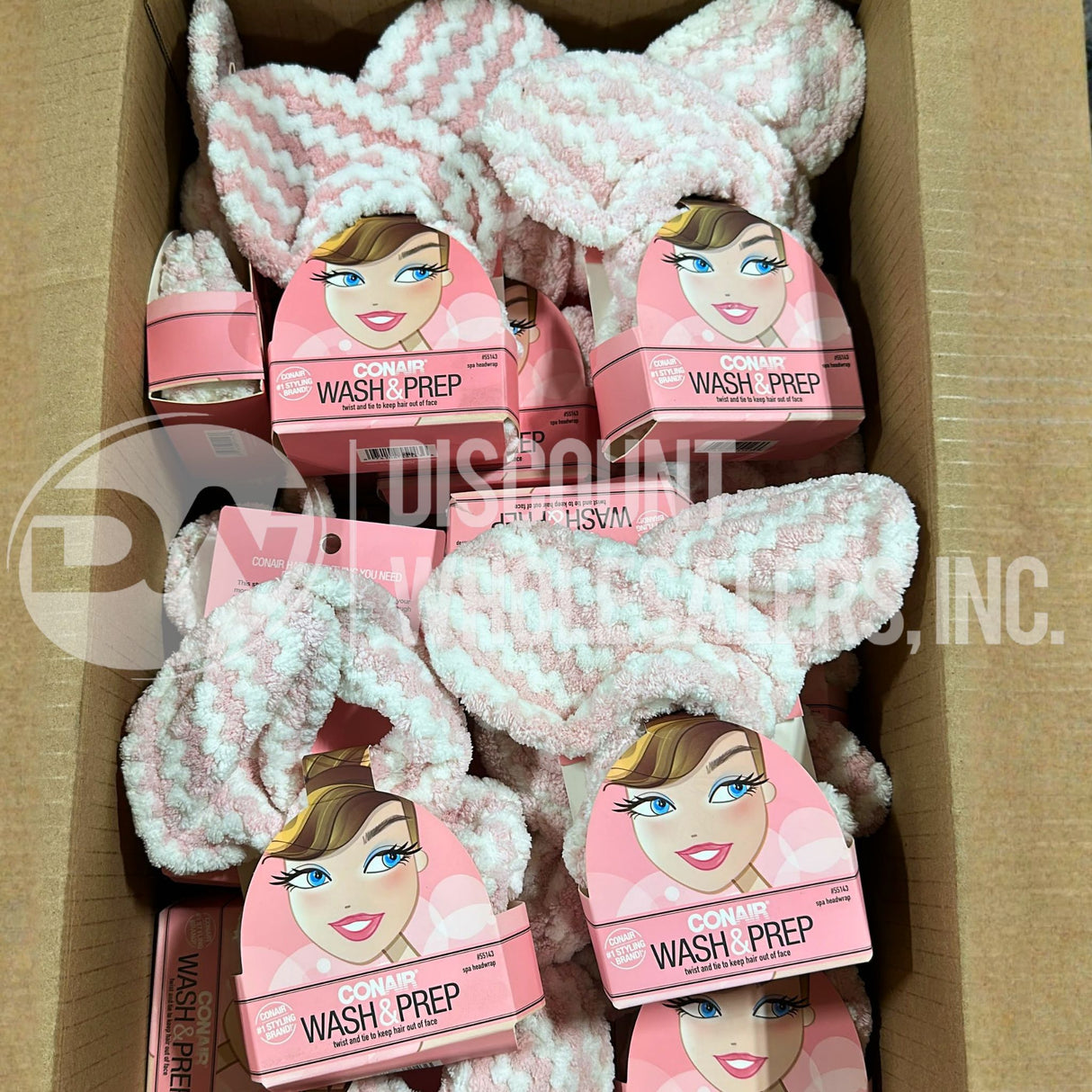 Conair Wash & Prep Adjustable Spa Headwrap, Pink/White,(250 Pcs Lot)