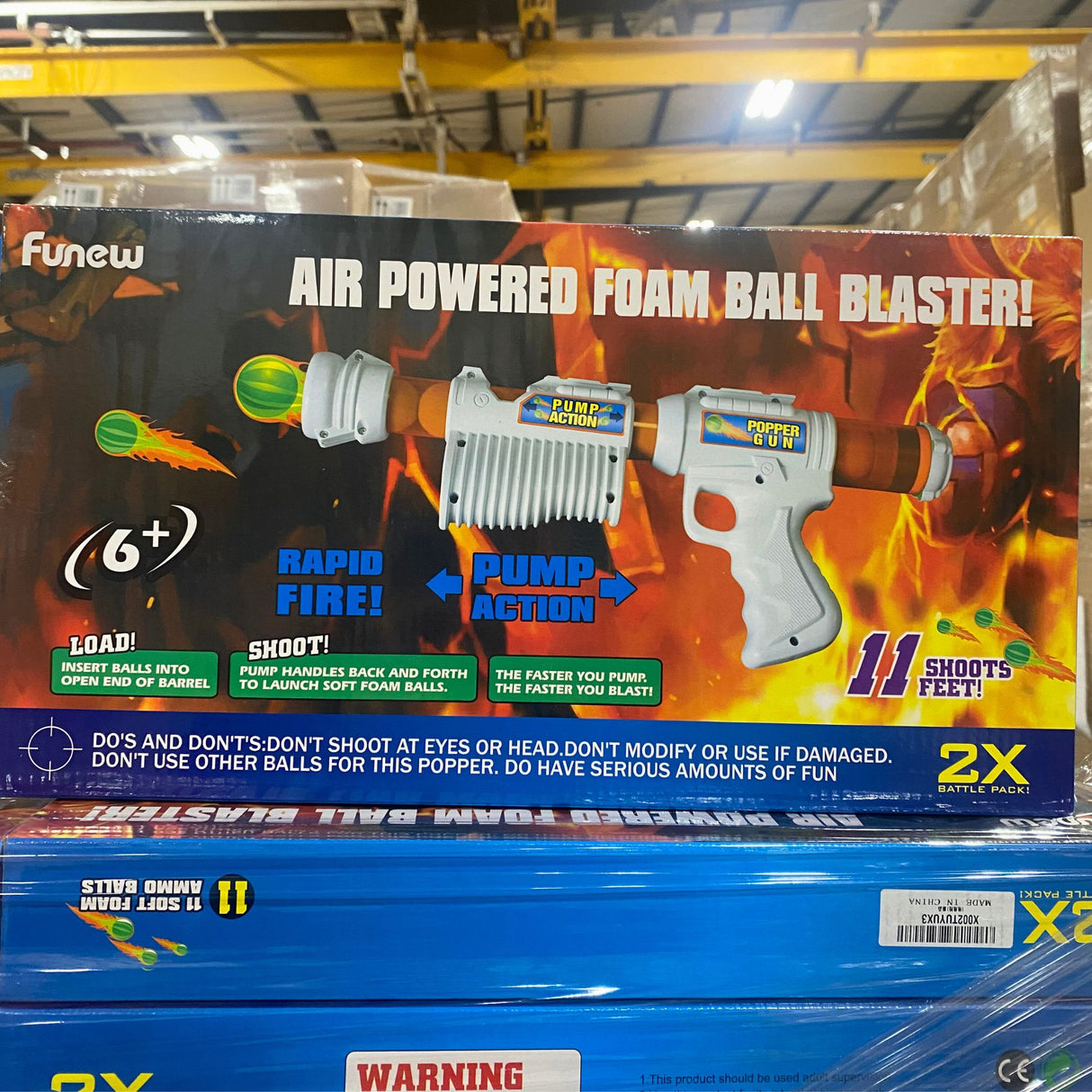 Funew Air Powered Foam Ball Blaster Rapid Fire Pump Action 6+  2X Battle Pack 